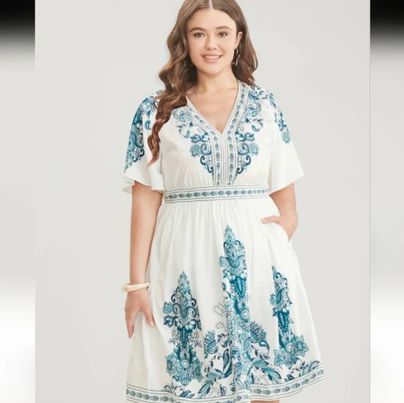 knee length dresses for ladies Boho Gypsy Short Sleeve Midi Dress
